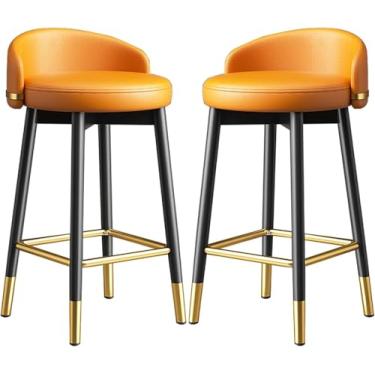 Imagem de Conjunto De 2 Bancos Altos De Metal Para Casa 55cm/65cm Cadeira De Café Da Manhã Moderna Para Cozinha Com Pernas De Metal E Encosto Para Ilha De Cozinha/bar Em Casa, Orange, 65cm