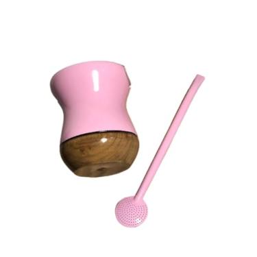 Imagem de Xícaras de Chá, TaçAs de Vinho, Kit Cuia Chimarrão Madeira Imbuia Bicolor Premium + Bomba Inox(Rosa + Bomba Cor)