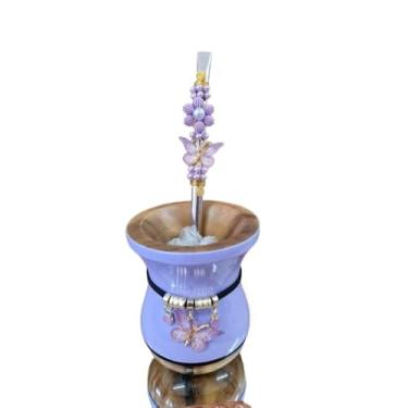 Imagem de Taças de Vinho, Copos de Mate,Cuia Chimarrao，Kit Chima Borboleta Pontuda com Cuia Bicolor/Lisa(Azul bebe)