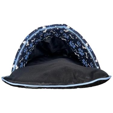 Imagem de Cama Iglu 2 em 1 para Pet, Saco de Dormir Impermeável com Almofada Removível, Microfibra e Oxford, 70x45x32cm, para Cães e Gatos de Porte Pequeno e Médio (Azul Marinho)