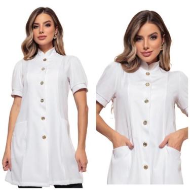 Imagem de Jaleco Feminino Branco Manga Curta  Gabardine Isabela - Gardenia Jalec