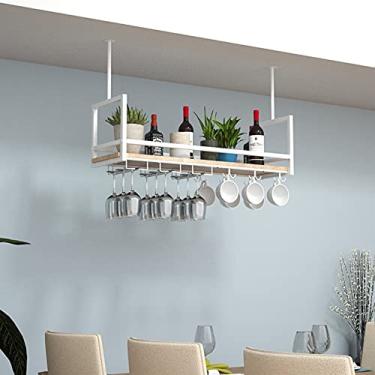 Imagem de Prateleira suspensa para copos de vinho, prateleira de teto, balcão de barra de ferro, rack de vinho/taça, prateleira de armário de vinho pendurada de cabeça para baixo, rack de armazenamento de