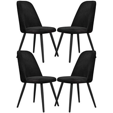 Imagem de Cadeira de jantar, cozinha, sala de jantar, móveis, conjunto de 4 cadeiras de jantar de cozinha, cadeira de recepção de veludo macio, cadeira de sala de estar, com pernas de metal preto forte (cor