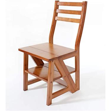 Imagem de Banqueta de degrau, banquinho portátil, cadeira de escada, cadeira dobrável, multifunções, criativa, dupla utilização, escada, bambu, cor de madeira
