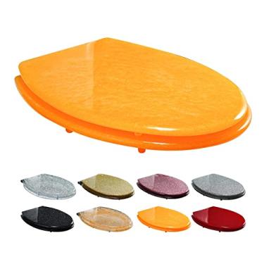 Imagem de Assento sanitário, assento sanitário de fechamento macio com dobradiça de aço inoxidável ajustável, assentos de vaso sanitário com glitter com liberação rápida, para banheiro familiar/dourado/dourado