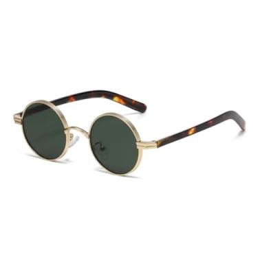 Imagem de Óculos de Sol Retrô Pequenos Redondos em Metal Punk para Homens e Mulheres com Lentes Transparentes e Proteção UV400 (Verde-dourado escuro)