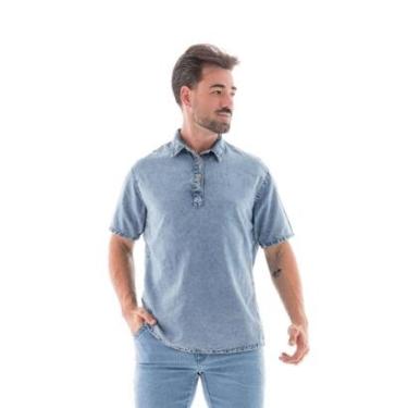 Imagem de Camisa Jeans Masculina M/c Slim Gola Polo-Masculino