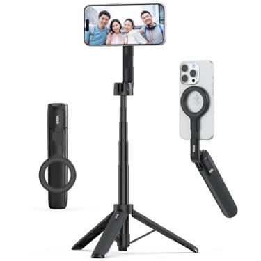 Imagem de VRIG Tripé magnético para telefone TP-27 e bastão de selfie, tripé de smartphone extensível de 53 cm com sapata fria e suporte magnético de dois lados, compatível com iPhone 16 15 14 13 12 séries