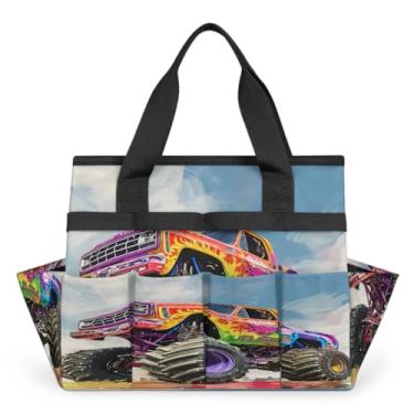 Imagem de Sacola de jardinagem para pintura de caminhão monstro com alça e 10 bolsos espaçosos, organizador de transporte, caixa de ferramentas de armazenamento resistente ao desgaste e reutilizável para jardim