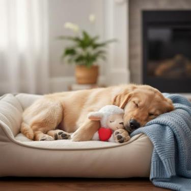 Imagem de Brinquedo de filhote de cordeiro batimento cardíaco, brinquedos de cachorro, brinquedos de pelúcia para animais de estimação, brinquedo de coração, filhote de abraçar, brinquedos calmantes para ansiedade, brinquedos para dormir para cachorro, gato (branco)