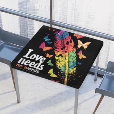 Imagem de hongjinglin Toalha de mesa quadrada para uso ao ar livre com borda elástica, toalha de mesa quadrada limpável, cor de autismo, toalha de mesa para ambientes externos, ambientes internos, pátio, jantar