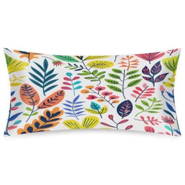 Imagem de Fronha King Size de cetim de seda para cabelo e pele, capa de almofada macia, antiderrapante, folhas coloridas, arte com fecho de envelope para dormir, mulheres, homens, crianças, 50,8 x 101,6 cm, 1