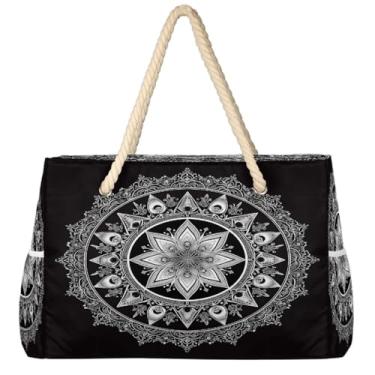 Imagem de hongjinglin Bolsa de praia grande, leve, dobrável, mandala, amarela, étnica, para piscina, bolsa de ombro, Cor 15, Large