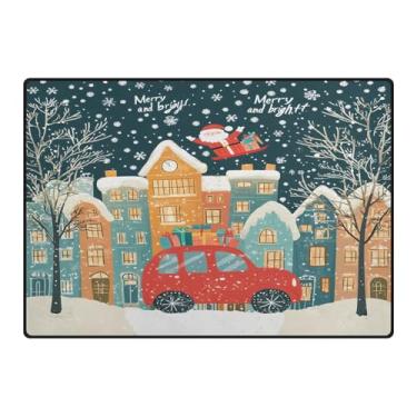Imagem de Blueangle Tapetes laváveis de Natal 12 x 16,7 cm para sala de estar - Tapete ultramacio antiderrapante resistente a manchas com estampa de cidade de Natal, decoração de férias para quarto e escritório