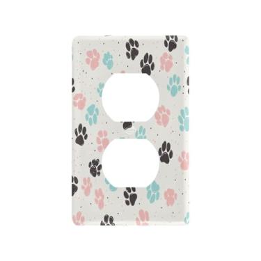 Imagem de Blueangle Placa de parede Doodle Dog Paw Duplex Outlets, tamanho padrão, placas de cobertura de tomada elétrica de 1 gangue para decoração de quarto de escritório em casa, 4,53 x 2,76 polegadas (117)