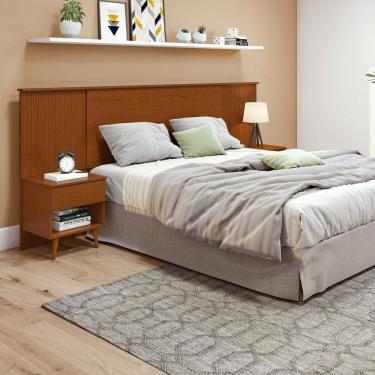 Imagem de Cabeceira Regulável Painel Ripado Pés Palito em Madeira Like Frassino