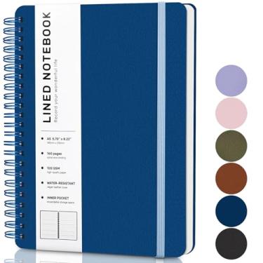 Imagem de ABERLLS Caderno espiral forrado azul com 160 páginas, 20 × 5 cm, caderno espiral A5, cadernos de diário para trabalho, escola, mulheres, homens, caderno espiral pautado na faculdade, diários de couro