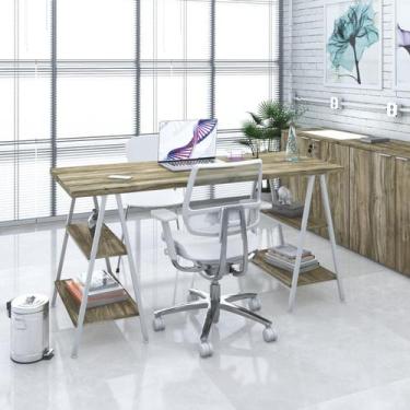 Imagem de Mesa Kuadra Cavalete 150X60X75cm - Compace Decor, Carvalho / Est.Branc