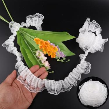 Imagem de KEJNYT Acabamento de renda branca com babados para artesanato 10 jardas 45 mm 4,6 cm de largura, 2 camadas de tecido de fita de renda com borda plissada de organza de nylon para costura DIY