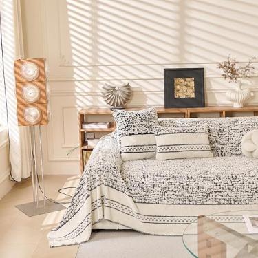 Imagem de ROOMLIFE Capa de sofá cinza boho listrada grossa para sofá de 2 a 3 almofadas, capas de sofá secionais de chenille, capas de sofás secionais para cães, antiderrapante, lavável, protetor de móveis