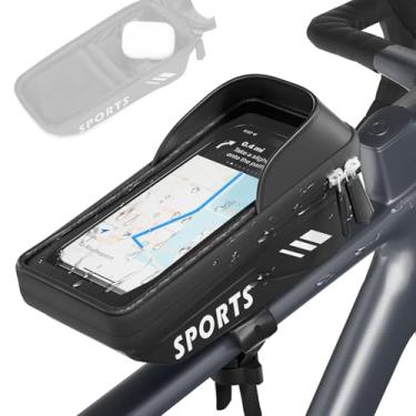 Imagem de Bolsa de bicicleta à prova d'água – Bolsa de bicicleta 2 em 1 para quadro de bicicletas e tubo superior com tela sensível ao toque de TPU para telefones com menos de 17,8 cm