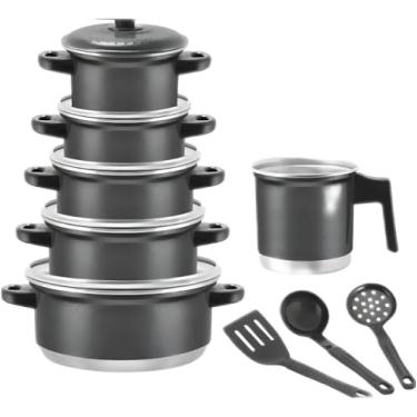 Imagem de Jogo Kit Panela Caçarola +caneco(leiteira) 9 Pçs Cor (Preto Craquelado)