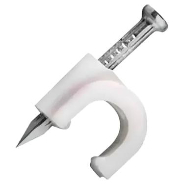 Imagem de Fixador de Cabo Coaxial Branco com Prego, 10mm, Material ABS/Aço, Ideal para RG6, 50 Unidades