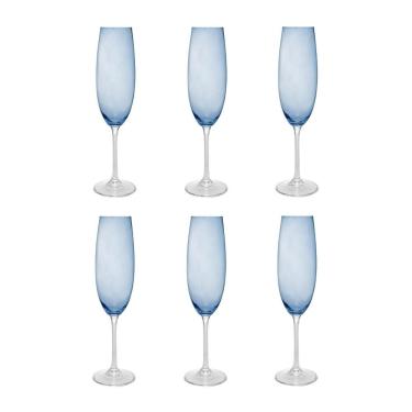 Imagem de Cj 6 Taças de Cristal P/Champanhe Banquet Azul 200ml Wolff