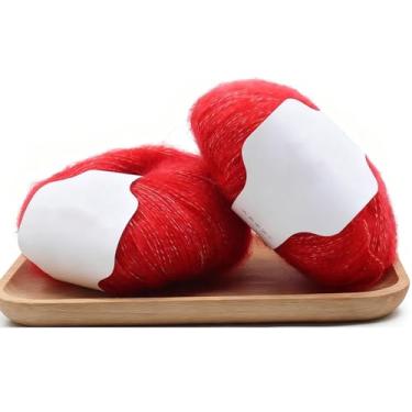 Imagem de 1 rolo de fio de mohair 25 g/rolo angorá pequeno fio de lã longo para tecer cachecóis, xales, suéteres, chapéus, sapatos e artesanato