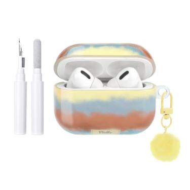Imagem de COTYPOFLIYTT Capa compatível com AirPods Pro/Pro 2 com kit de limpeza, linda estética retrô listrada em bloco de cores para meninas e mulheres, capa protetora de TPU macio à prova de choque AirPods