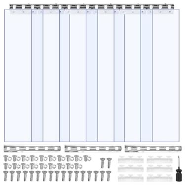 Imagem de VEVOR Cortina de fita de PVC transparente, 213 cm de altura x 91 cm de largura x 0,2 cm de espessura, 6 tiras de cortina para refrigerador de freezer, tiras de plástico lisas à prova d'água para