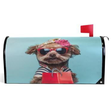 Imagem de TSENQUE Capas magnéticas decorativas para cães chiques marrom para caixa de correio de outono de vinil decoração de caixa de correio para casa de fazenda tamanho padrão ao ar livre 52,6 x 45,8 cm