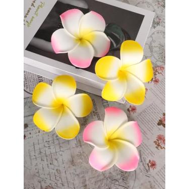 Imagem de Pacote com 4 grampos de cabelo de espuma havaiana Plumeria, acessórios de cabelo de flores tropicais para mulheres, festa na praia, férias, acessórios de cabelo