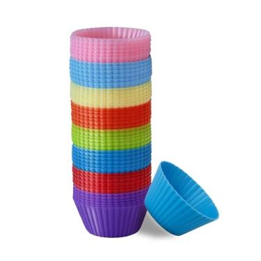 Imagem de Forros reutilizáveis de silicone para cupcake, sem BPA, copos de muffin de silicone para assar, seguro para forno, micro-ondas, fritadeira a ar, 6 x 4 x 3 cm, copos para assar na lava-louças, 8 cores