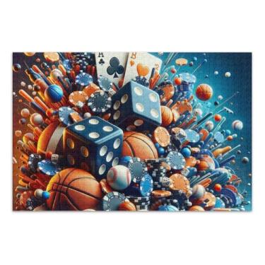 Imagem de Quebra-cabeça de cartas e bolas esportivas de queda para adultos, famílias, tamanho final 75 x 50 cm