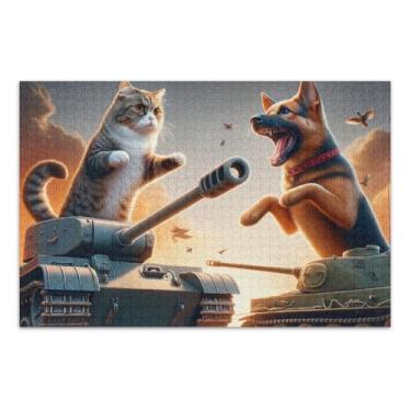 Imagem de Quebra-cabeça engraçado de gato e cachorro, quebra-cabeça de 500 peças, quebra-cabeça educativo e de aprendizagem, quebra-cabeça de desafio para adultos