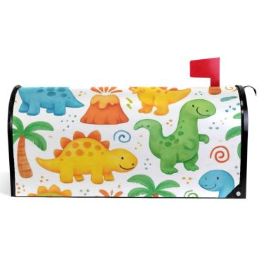 Imagem de TSENQUE Capas decorativas para caixa de correio magnética, outono, caixa de correio, vinil, desenho fofo, dinossauros brancos, decorações modernas de caixa de correio, tamanho grande, 64,5 x 52,8 cm