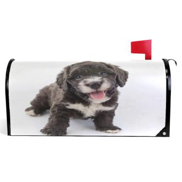 Imagem de TSENQUE Capas magnéticas decorativas para caixa de correio de primavera envoltórios de vinil fofo marrom branco cachorrinho cachorro moderno decorações de caixa de correio tamanho padrão 52,6 x 45,8