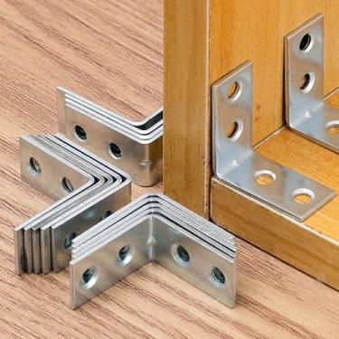 Imagem de 10 suportes em L de aço inoxidável (1,2 x 1,2 polegadas) - Suportes de canto resistentes de 90 graus com parafusos para móveis, prateleiras de madeira, armário, gaveta, cadeira, reparo de mesa e