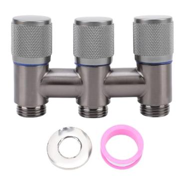 Imagem de Diydeg Divisor de Mangueira de Jardim, Divisor de Mangueira de 3 Vias de Aço Inoxidável de Torneira de 1 Em 3 Saídas G1/2 de Externa de Rosca Macho para Máquina (Cinza metálico)