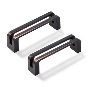 Imagem de Vicycmc Puxadores de armário sólidos de liga de zinco bronze polido a óleo de 3 polegadas (76 mm) no centro do orifício, puxadores de armário de cômoda de luxo para quarto, cozinha, pacote com 6 7600