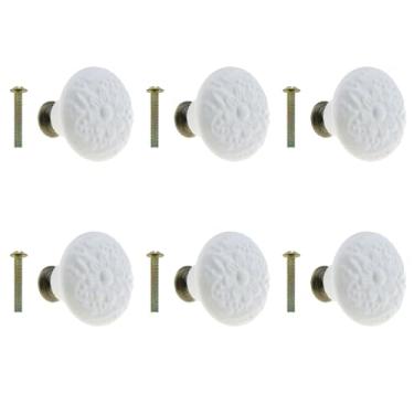 Imagem de ZZHXSM Maçaneta de armário de cerâmica branca de 6 peças, puxador de gaveta redondo retrô, maçaneta decorativa para porta de guarda-roupa