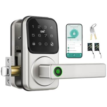 Imagem de Fechadura inteligente com alça, fechadura inteligente de impressão digital Heittis com teclado sensível ao toque - Maçaneta biométrica sem chave para porta da frente, quarto, uso interno ou externo