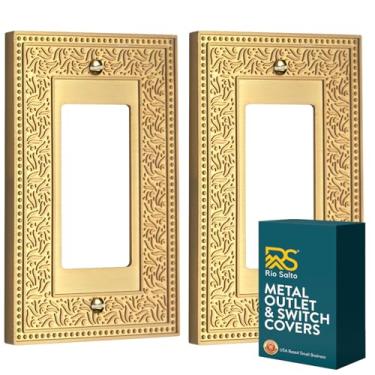 Imagem de Rio Salto Laurel Collection Placa de cobertura para interruptor de luz dourada – média 12,7 cm x 8,1 cm capa decorativa de metal de metal escovado para tomada de tomada, placa de interruptor dourada