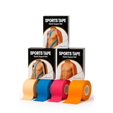 Imagem de Tape Esportiva Elástica 2 Unidades Bandagem Adesiva para Suporte Muscular Uso Esportivo Fisioterapia e Reabilitação Cores Sortidas