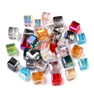 Imagem de 50 peças de contas de vidro de cubo de 7 mm facetadas contas de vidro quadradas transparentes contas espaçadoras de cristal para fazer joias, pulseira, brinco, colar, bricolage, suprimentos de