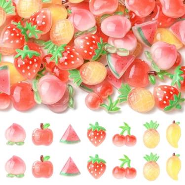 Imagem de UR URLIFEHALL 70 peças, 7 estilos, cabochão de resina, fruta, opaco, maçã, morango, cereja, flatback, berloques para clipe de cabelo, capa de telefone para scrapbooking enfeite