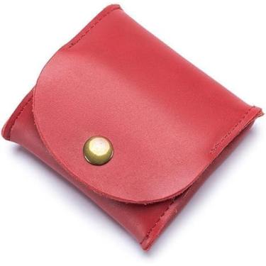 Imagem de Carteira compacta de couro sintético para mulheres – Porta-cartões fino com fecho de pressão, design minimalista para uso diário, Vermelho