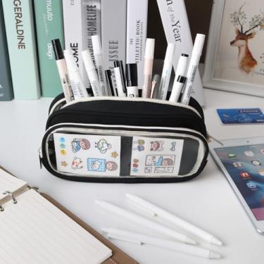 Imagem de Estojo de lápis de grande capacidade com compartimentos, bolsa de lápis transparente fofa com zíper, bolsa grande para canetas de armazenamento para homens e mulheres, bolsa de papelaria para adultos