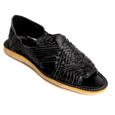 Imagem de Mexico en la Piel Huaraches de couro Pachuco feitos à mão para homens - Sapatilhas pretas abertas com sola de crepe, design sem cadarço, confortável e elegante, tamanhos 7us - 13us, Preto, 44